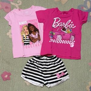 Barbie Pink Tshirts & Black-White Striped Short Set